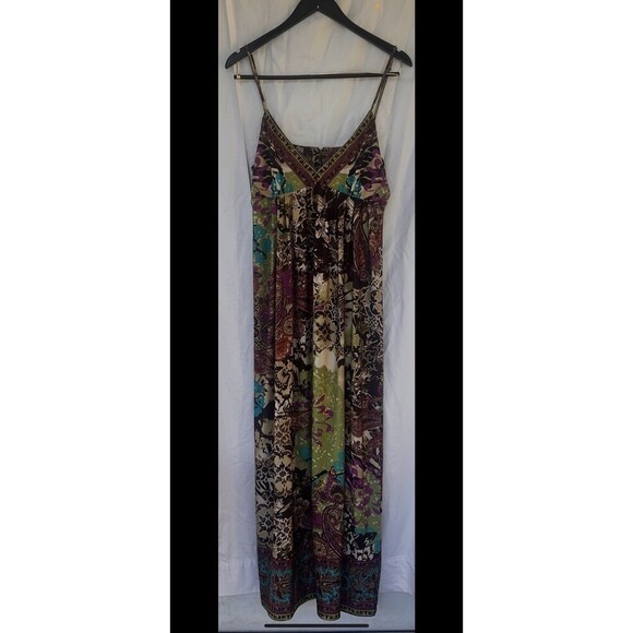 ICE Boho Patchwork Print Maxi Dress Size 14 Spaghetti Strap Empire Waist - Picture 1 of 6